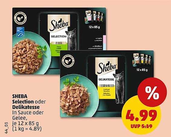 SHEBA Selection oder Delikatesse In Sauce oder Gelee, je 12 x 85 g (1 kg = 4.89)