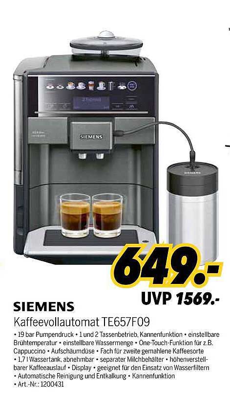 SIEMENS Kaffeevollautomat TE657F09