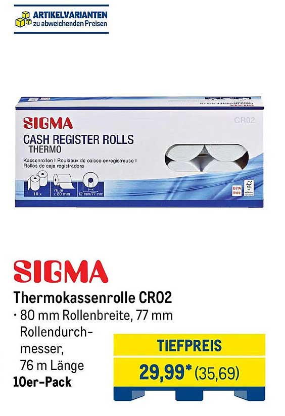 Sigma Thermokassenrolle CR02