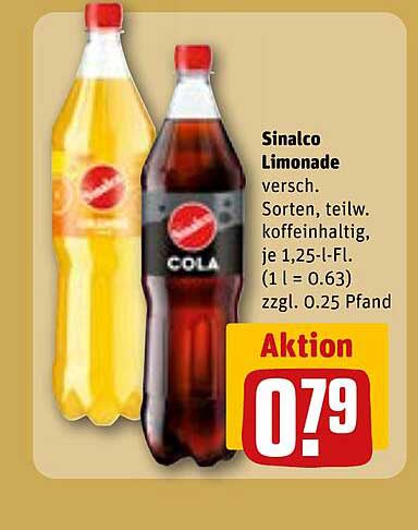 Sinalco Limonade versch. Sorten, teilw. koffeinhaltig, je 1,25-l-Fl. (1 l = 0.63) zzgl. 0.25 Pfand