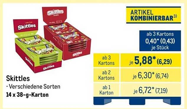Skittles · Verschiedene Sorten · 14 x 38-g-Karton