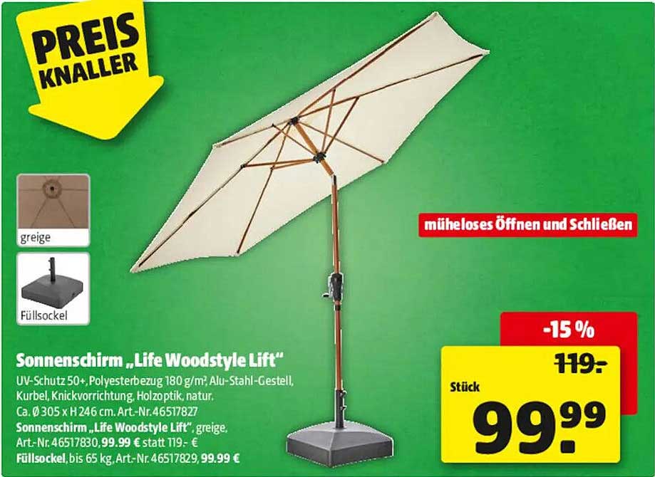 Sonnenschirm „Life Woodstyle Lift“