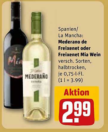 Spanien/La Mancha: Mederaño de Freixenet oder Freixenet Mia Wein versch. Sorten, halbtrocken, je 0,75-l-Fl. (1 l = 3.99)
