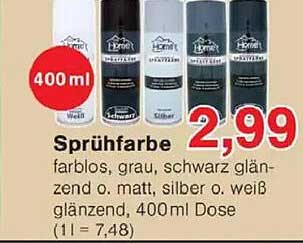 Sprühfarbe farblos, grau, schwarz glänzend, matt, silber oder weiß glänzend, 400 ml Dose