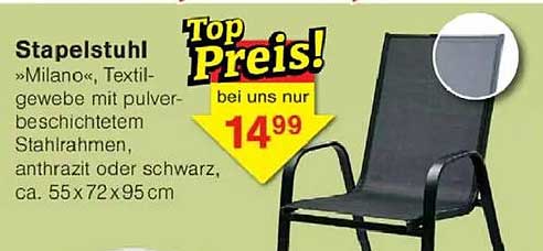 Stapelstuhl »Milano«, Textilgewebe mit pulverbeschichtetem Stahlrahmen, anthrazit oder schwarz, ca. 55 x 72 x 95 cm