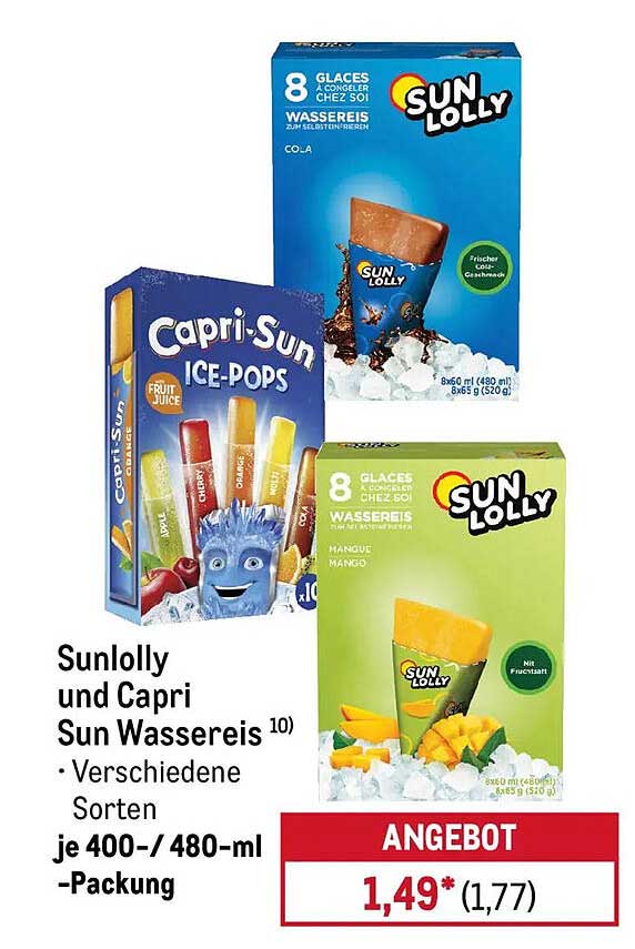 Sunlolly und Capri Sun Wassereis 10) • Verschiedene Sorten je 400-/ 480-ml -Packung