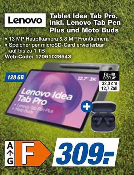 Tablet Idea Tab Pro, inkl. Lenovo Tab Pen Plus und Moto Buds