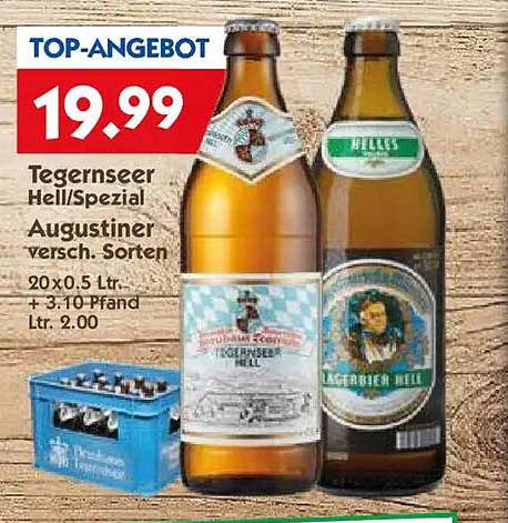 Tegernseer Hell/Spezial Augustiner versch. Sorten 20 x 0,5 ltr. + 3,10 Pfand