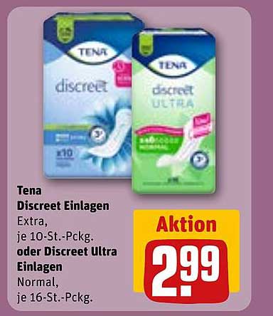 Tena Discreet Einlagen Extra, je 10-St.-Pckg. oder Discreet Ultra Einlagen Normal, je 16-St.-Pckg.