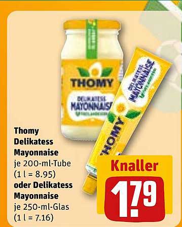 Thomy Delikatess Mayonnaise je 200-ml-Tube (1 l = 8.95) oder Delikatess Mayonnaise je 250-ml-Glas (1 l = 7.16) Knaller