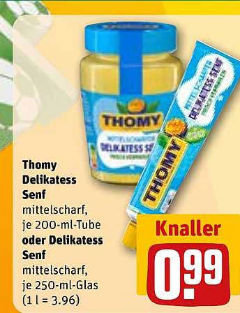 Thomy Delikatess Senf mittelscharf, je 200-ml-Tube oder Delikatess Senf mittelscharf, je 250-mL-Glas