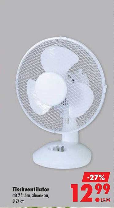 Tischventilator mit 2 Stufen, schwenkbar, Ø 27 cm