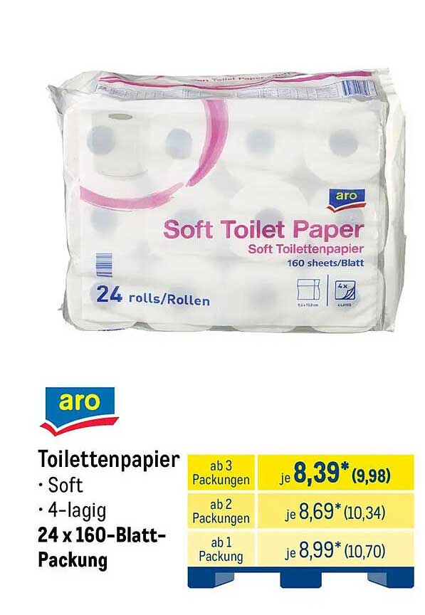 Toilettenpapier • Soft • 4-lagig 24 x 160-Blatt-Packung