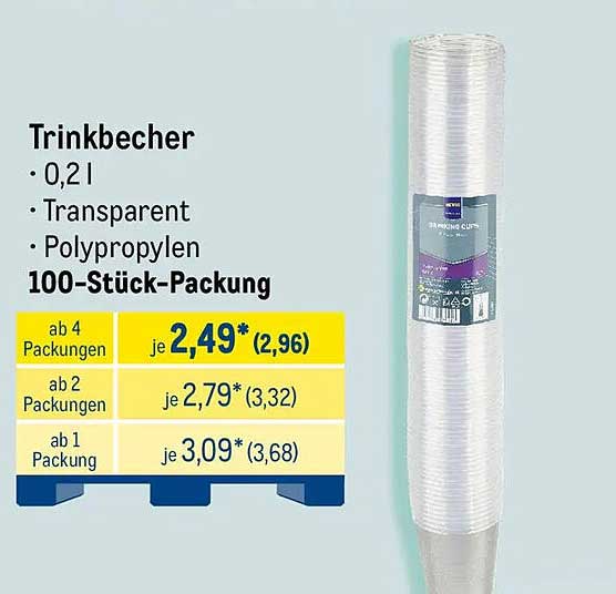 Trinkbecher • 0,2 l • Transparent • Polypropylen • 100-Stück-Packung