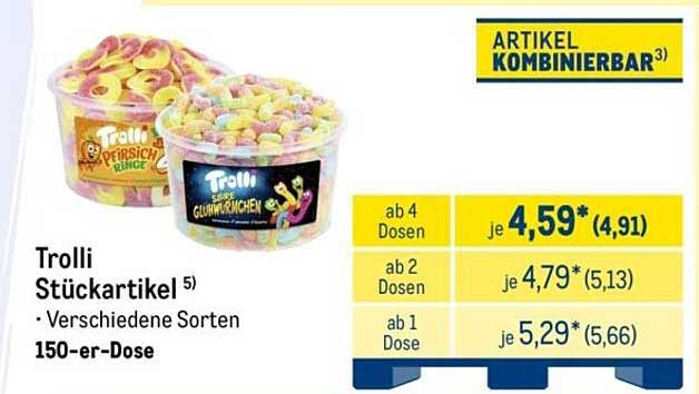 Trolli Stückartikel 5) · Verschiedene Sorten 150-er-Dose