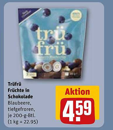 Trüfrü Früchte in Schokolade Blaubeere, tiefgefroren, je 200-g-Btl. (1 kg = 22.95)