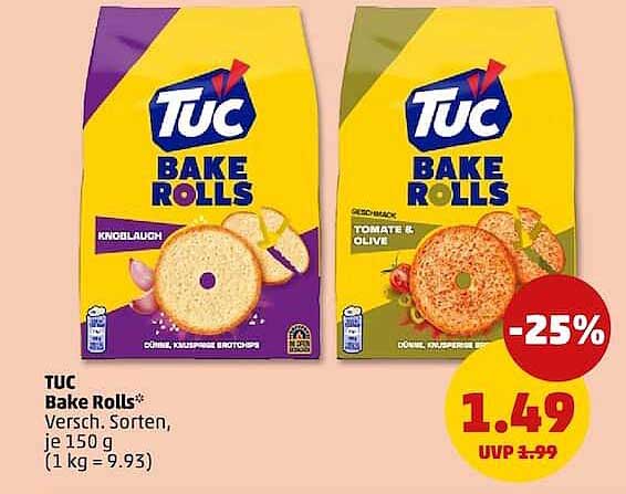 TUC Bake Rolls* Versch. Sorten, je 150 g (1 kg = 9.93)