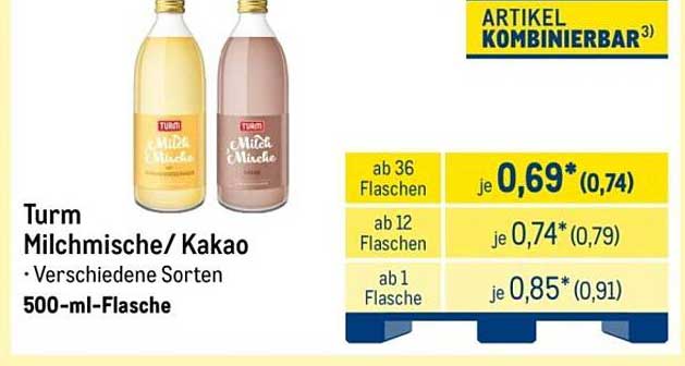 Turm Milchmische/ Kakao - Verschiedene Sorten 500-ml-Flasche
