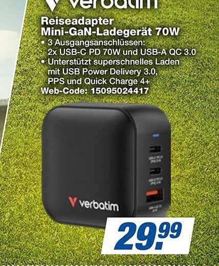 Verbatim Reiseadapter Mini-GaN-Ladegerät 70W