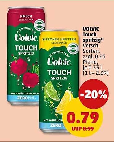 Volvic Touch spritzig* Versch. Sorten, zzgl. 0,25 Pfand, je 0,33 l (1 l = 2,39)