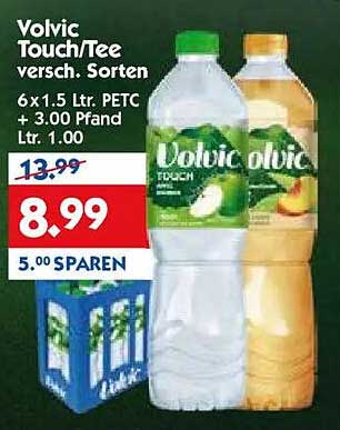 Volvic Touch/Tee versch. Sorten 6 x 1,5 Ltr. PETC + 3.00 Pfand Ltr. 1,00