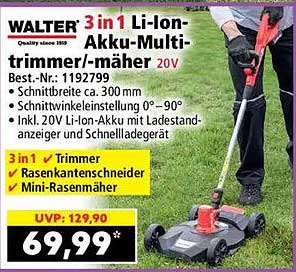 WALTER 3 in 1 Li-Ion-Akku-Multi-trimmer/-mäher 20V