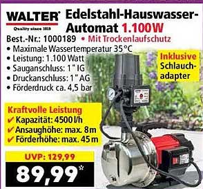 WALTER Edelstahl-Hauswasser-Automat 1.100W