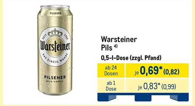Warsteiner Pils 4) 0,5-l-Dose (zzgl. Pfand)