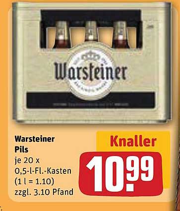 Warsteiner Pils je 20 x 0,5-L-Fl.-Kasten (1 l = 1.10) zzgl. 3.10 Pfand