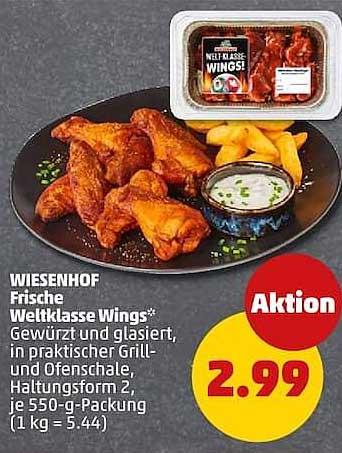 WIESENHOF Frische Weltklasse Wings* Gewürzt und glasiert, in praktischer Grill- und Ofenschale, Haltungsform 2, je 550-g-Packung