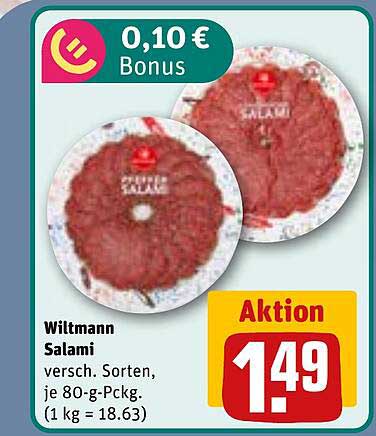 Wiltmann Salami versch. Sorten, je 80-g-Pckg. (1 kg = 18.63)