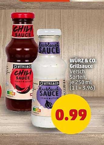 WÜRZ & CO. Grillsauce Versch. Sorten, je 250 ml (1 l = 3,96)