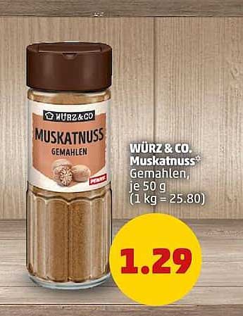WÜRZ & CO. Muskatnuss Gemahlen, je 50 g (1 kg = 25,80)