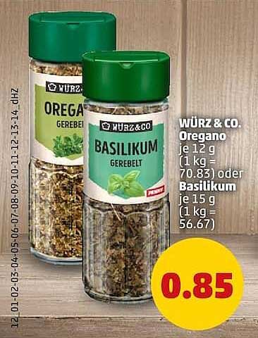 WÜRZ & CO. Oregano je 12 g (1 kg = 70.83) oder Basilikum je 15 g (1 kg = 56.67)