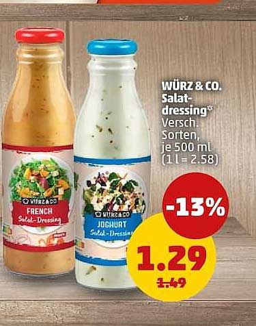 WÜRZ & CO. Salat-dressing* Versch. Sorten, je 500 ml (1 l = 2.58)