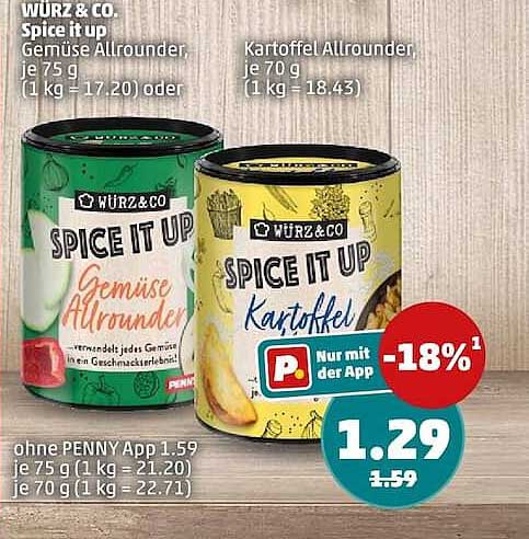 WÜRZ & CO. Spice it up Gemüse Allrounder, je 75 g (1 kg = 17.20) oder Kartoffel Allrounder, je 70 g (1 kg = 18.43)