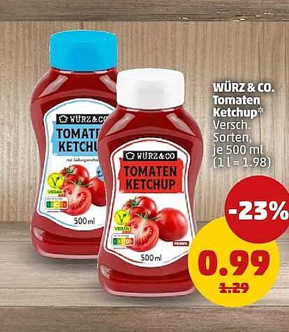 WÜRZ & CO. Tomaten Ketchup* Versch. Sorten, je 500 ml (1 l = 1.98)