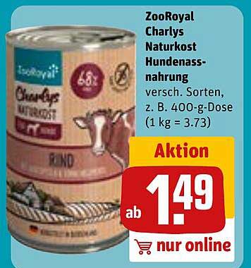 ZooRoyal Charlys Naturkost Hundenassnahrung versch. Sorten, z. B. 400-g-Dose (1 kg = 3.73)