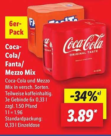 6er-Pack Coca-Cola/Fanta/Mezzo Mix