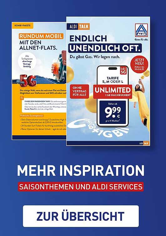 ALDI TALK Unlimited - 1GB für nur 9,99 € pro 4 Wochen