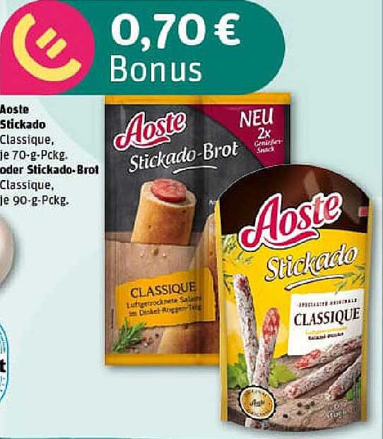 Aoste Stickado Klassique 90-g-Packung oder Aoste Stickado-Brot 70-g-Packung