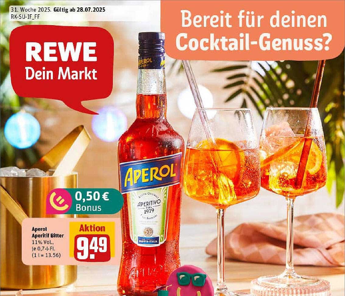 Aperol Aperitiv Bitter 0,7l (11% Vol.) – Aktion: 9,49 €