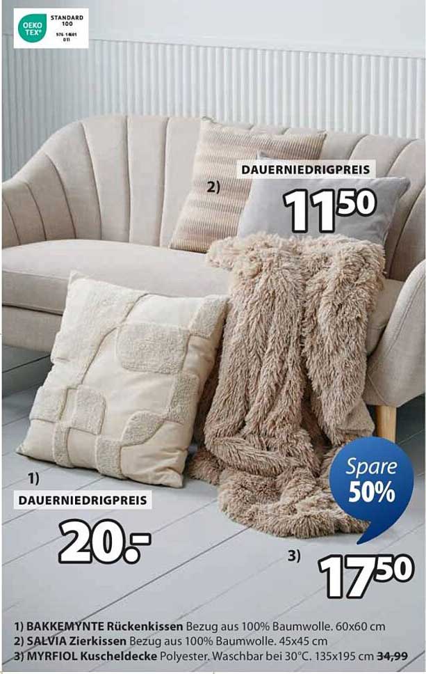 BAKKEMYNT Gegenkissen und SALVIA Zierkissen & MYRFIOL Kuscheldecke im Angebot