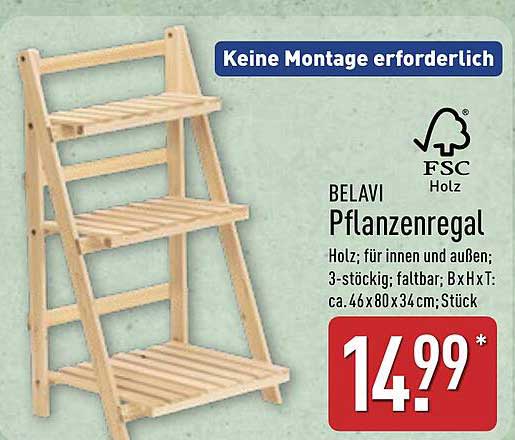 BELAVI Pflanzenregal aus Holz, 3-stöckig, faltbar
