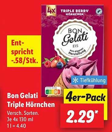Bon Gelati Triple Hörnchen - 4er-Pack