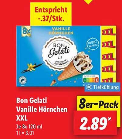 Bon Gelati Vanille Hörnchen XXL 8er-Pack