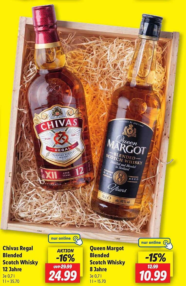Chivas Regal Blended Scotch Whisky 12 Jahre und Queen Margot Blended Scotch Whisky 8 Jahre