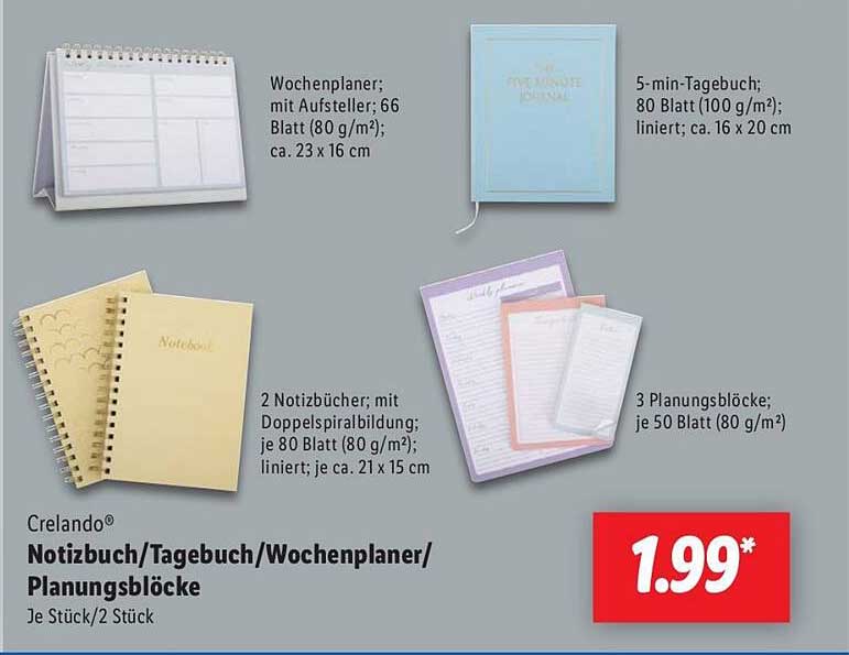 Crelando Notizbuch/Tagebuch/Wochenplaner/Planungsblöcke