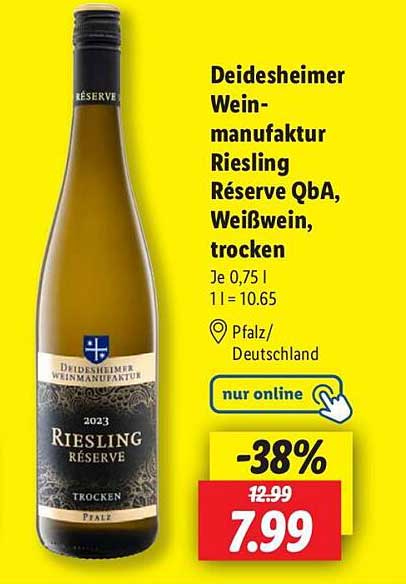 Deidesheimer Weinmanufaktur Riesling Réserve QbA, Weißwein, trocken