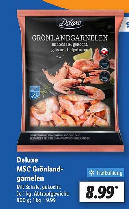 Deluxe MSC Grönlandgarnelen mit Schale, gekocht, glasiert, tiefgefroren